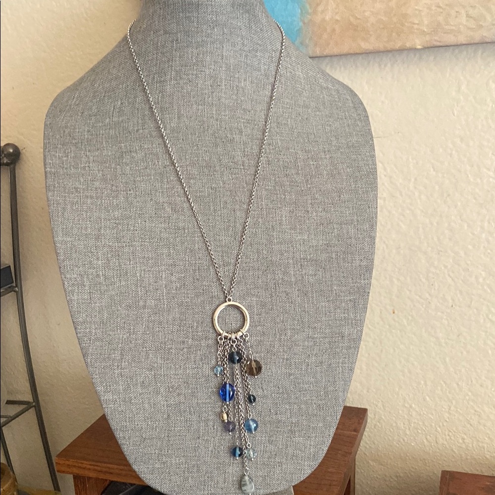 Vintage 90s LIA SOPHIA Glass Bead Tassel Silver Tone Chain